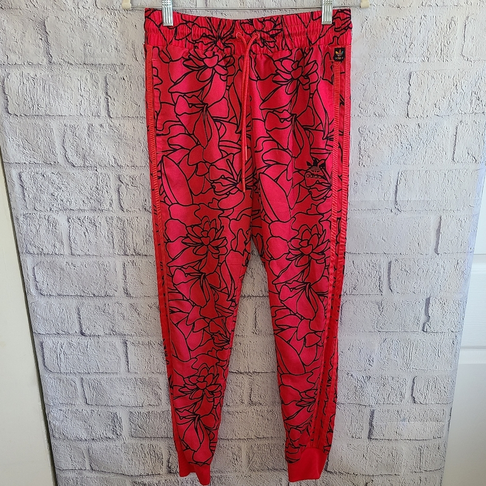 *RARE*Adidas Originals Pharrell Williams red Pink with black Floral Joggers XS